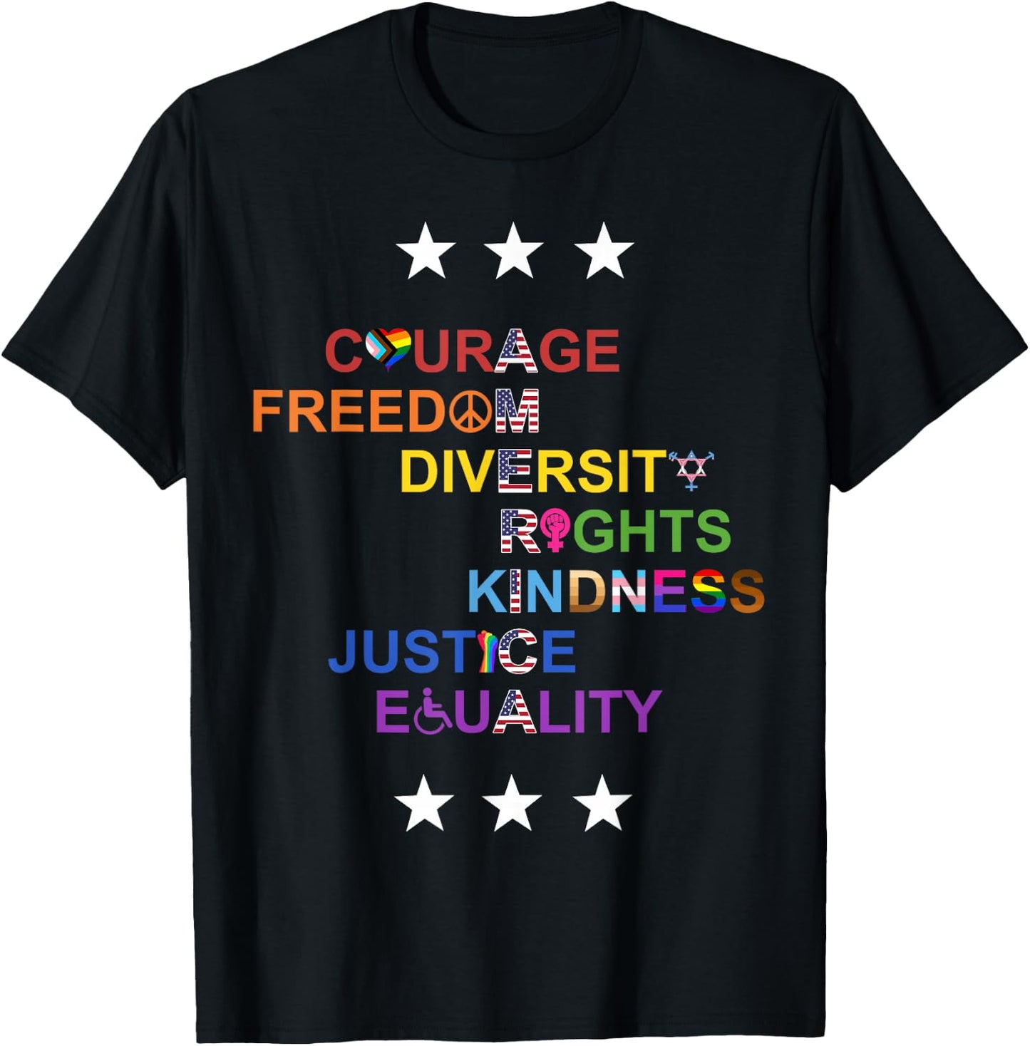 America Courage Freedom Diversity T-Shirt - T-Shirt | Black