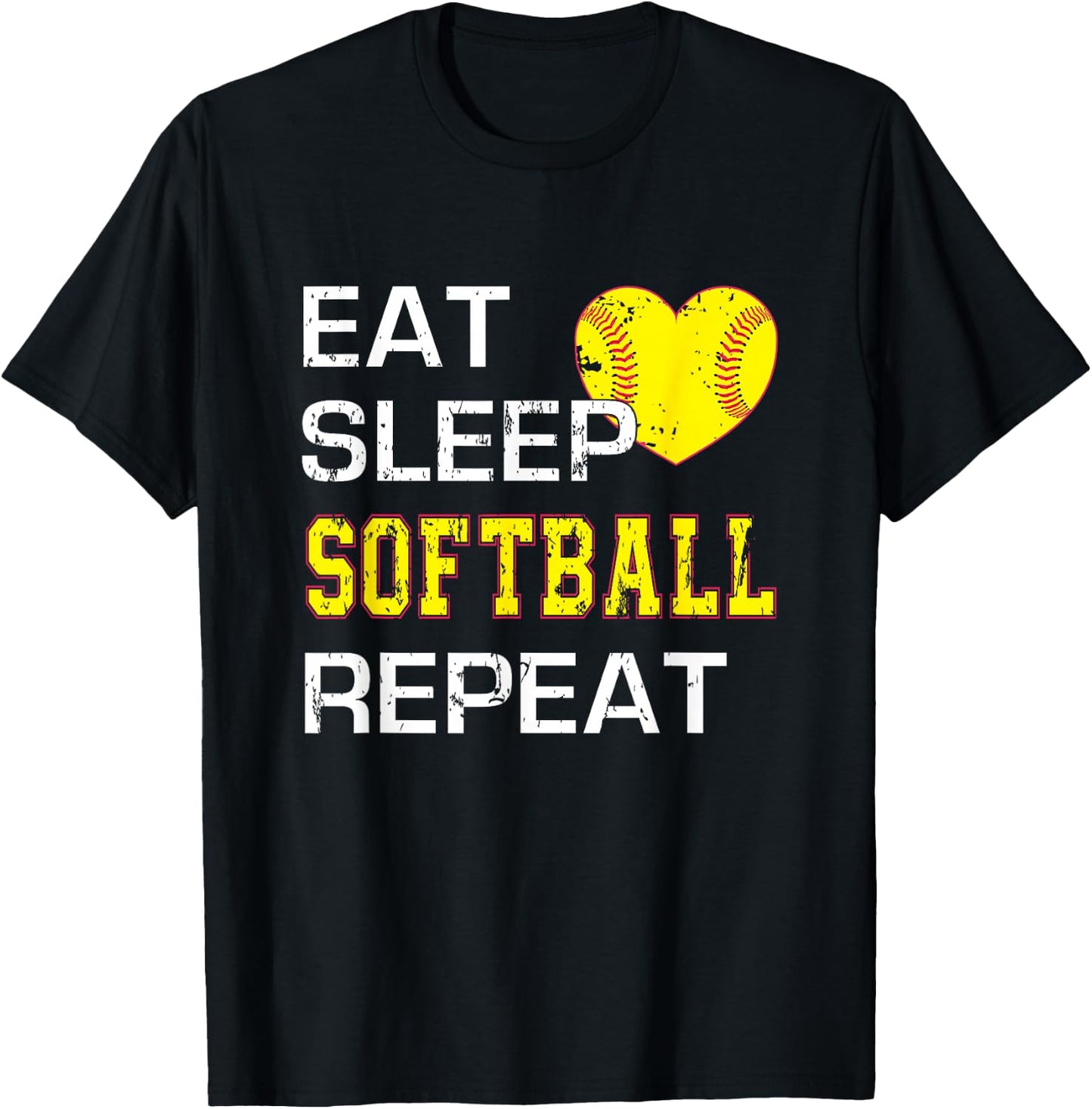 Funny Softball Eat Sleep Softball Repeat for Girls Softball T-Shirt - T-Shirt | Black