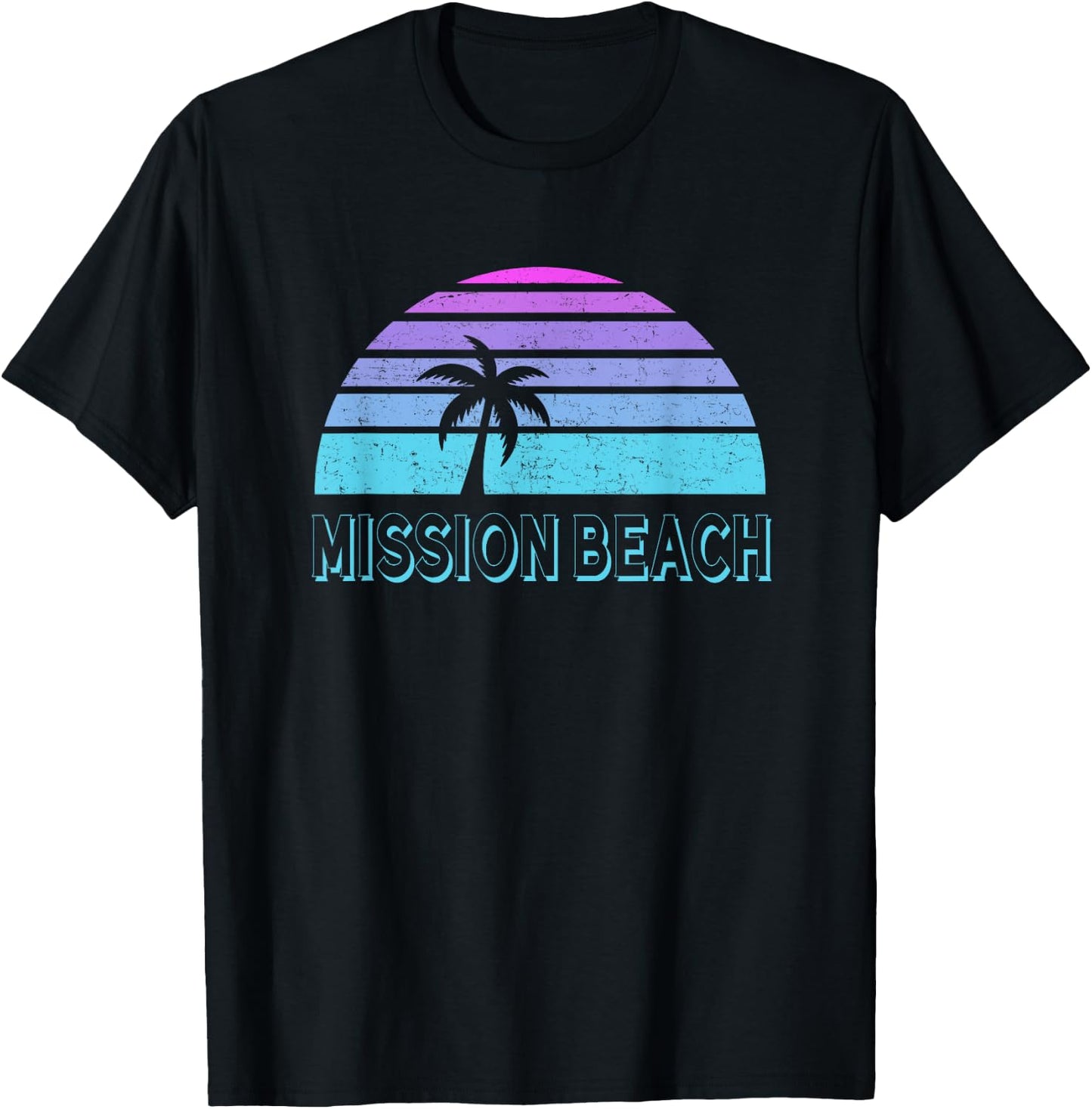 Mission Beach San Diego Vintage Retro 70s Throwback Men Women Kids T-Shirt - T-Shirt | Black