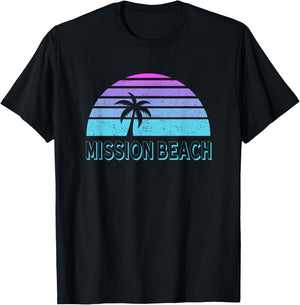 Mission Beach San Diego Vintage Retro 70s Throwback Men Women Kids T-Shirt - T-Shirt | Black