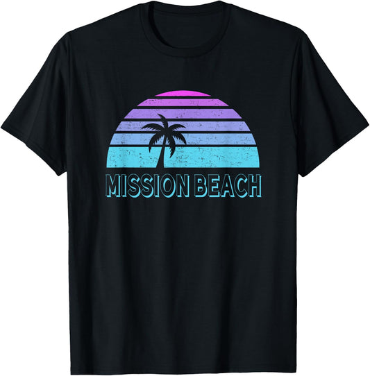 Mission Beach San Diego Vintage Retro 70s Throwback Men Women Kids T-Shirt - T-Shirt | Black