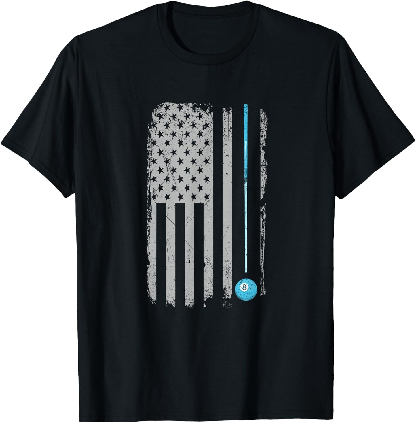 Pool Stick Billiards 8 Ball Vintage USA American Flag T-Shirt - T-Shirt | Black