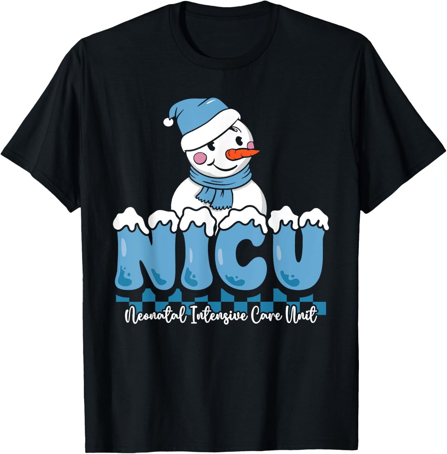 Christmas NICU Snowman Neonatal ICU Nurse Squad Nursing Gift T-Shirt - T-Shirt | Black