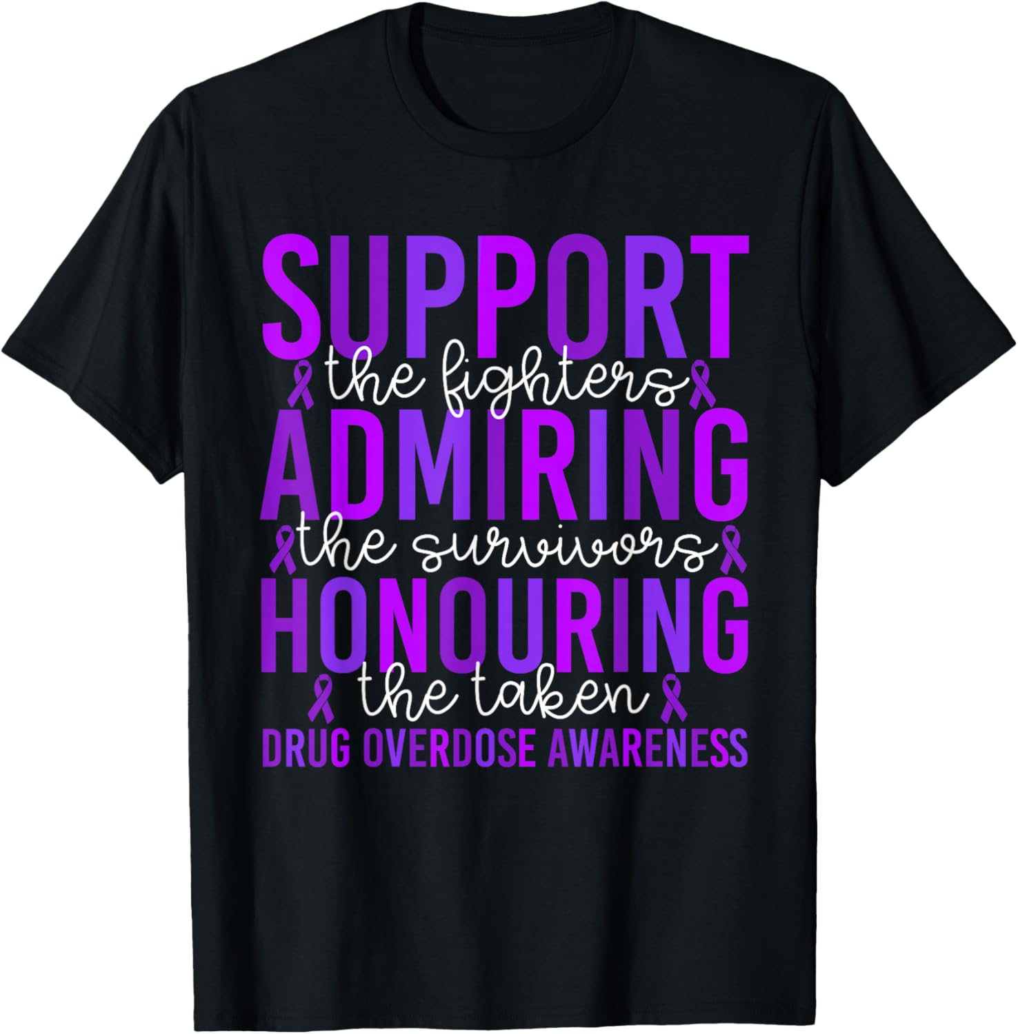 Overdose Awareness Month Ribbon Purple Support Men Women T-Shirt - T-Shirt | Black