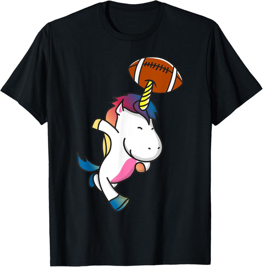Unicorn Playing Football Sports Funny Unicorn Football T-Shirt - T-Shirt | Black
