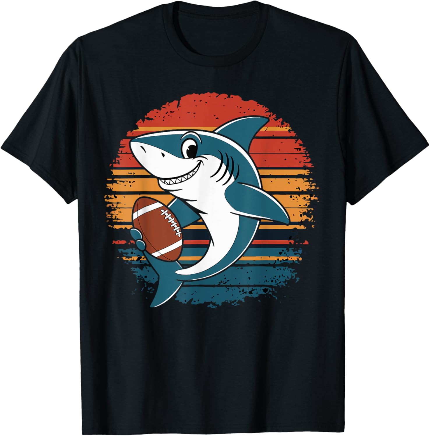 shark Playing American Football retro vintage shark lovers T-Shirt - T-Shirt | Black