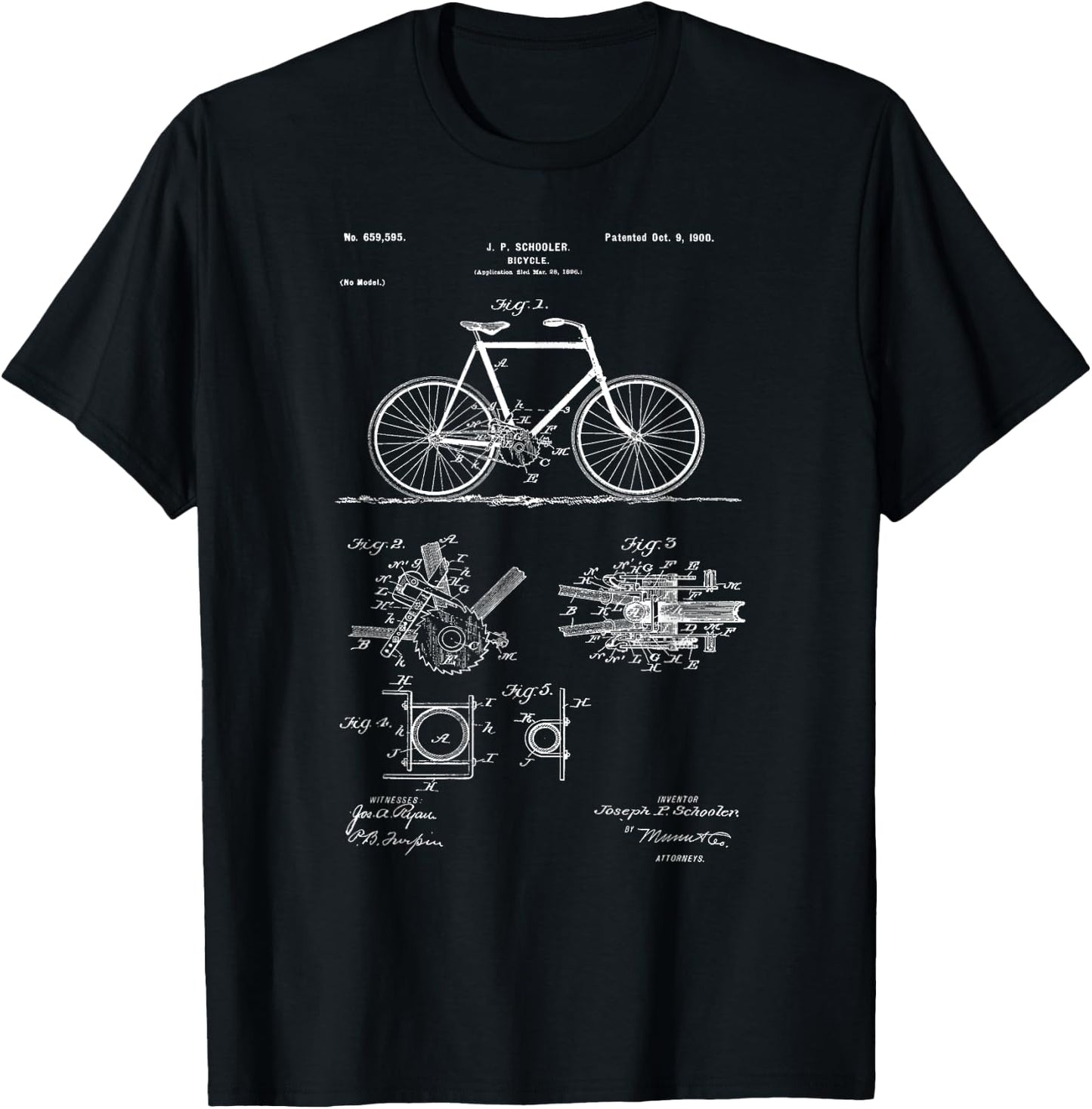 Vintage Patent Print 1900 Bicycle Cycling Gift T-Shirt - T-Shirt | Black