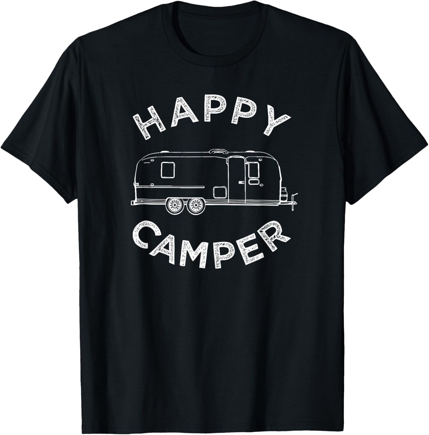 Happy Trailer Camper , Retro Camping Caravan T-Shirt - T-Shirt | Black
