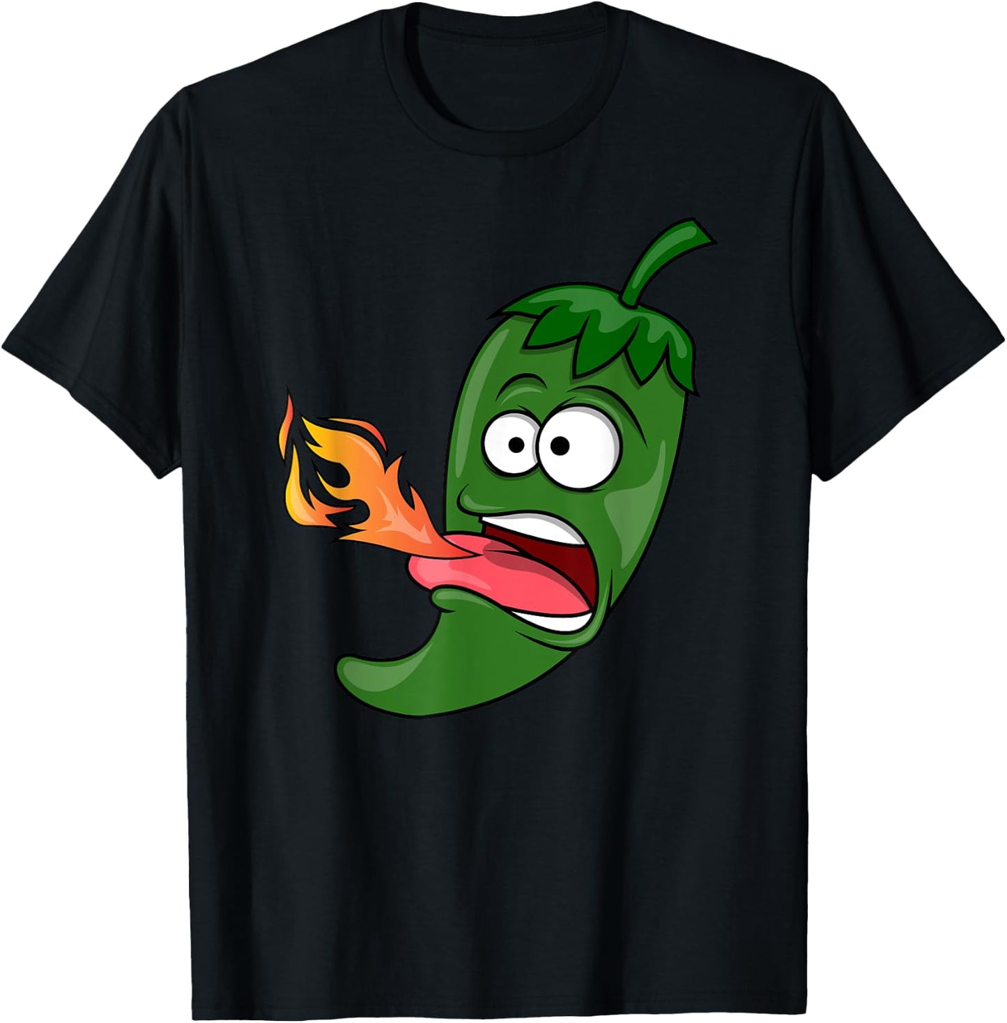 Chili Pepper Breathing Fire | Red Hot Funny Cartoon T-Shirt - T-Shirt | Black