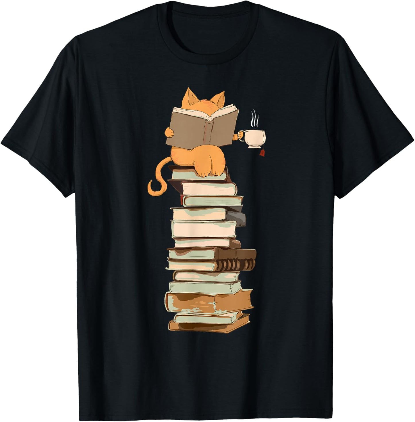 Kawaii Cat Librarian Print Cat Lover Gifts Graphic T-Shirt - T-Shirt | Black