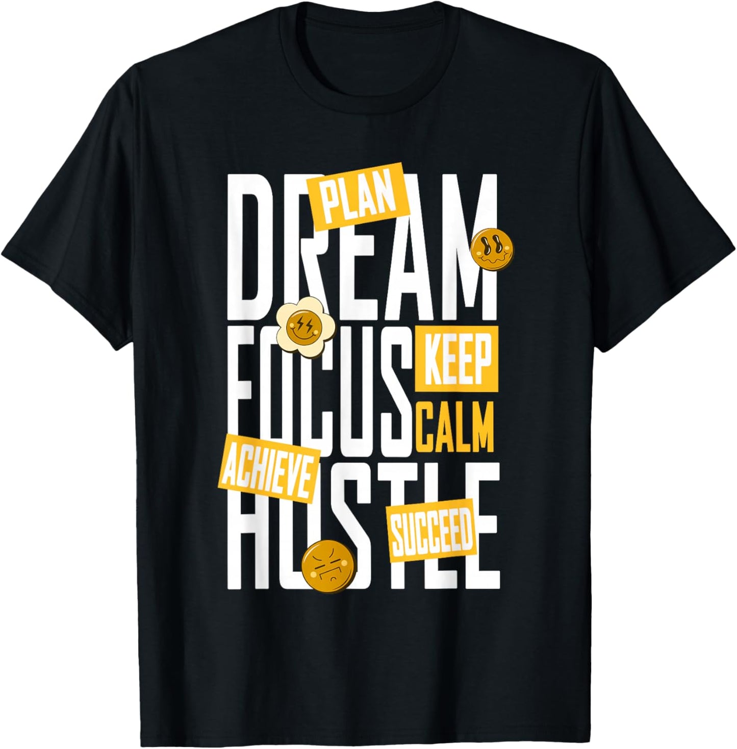 University Varsity-Gold Dream, Focus, Hustle Yellow T-Shirt - T-Shirt | Black