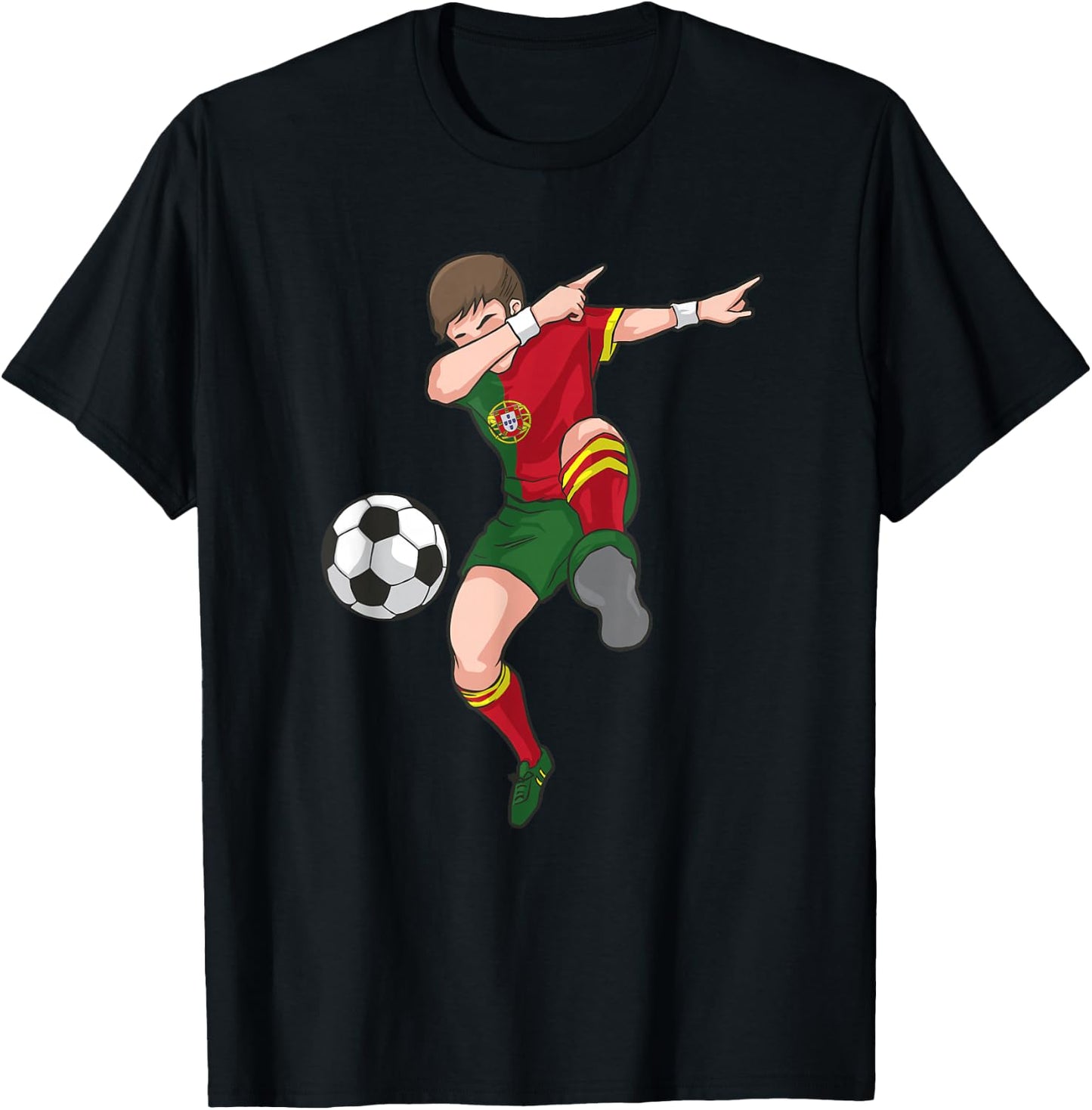 Dabbing Soccer Boy Portugal Football Shirt Portuguese Gift T-Shirt - T-Shirt | Black