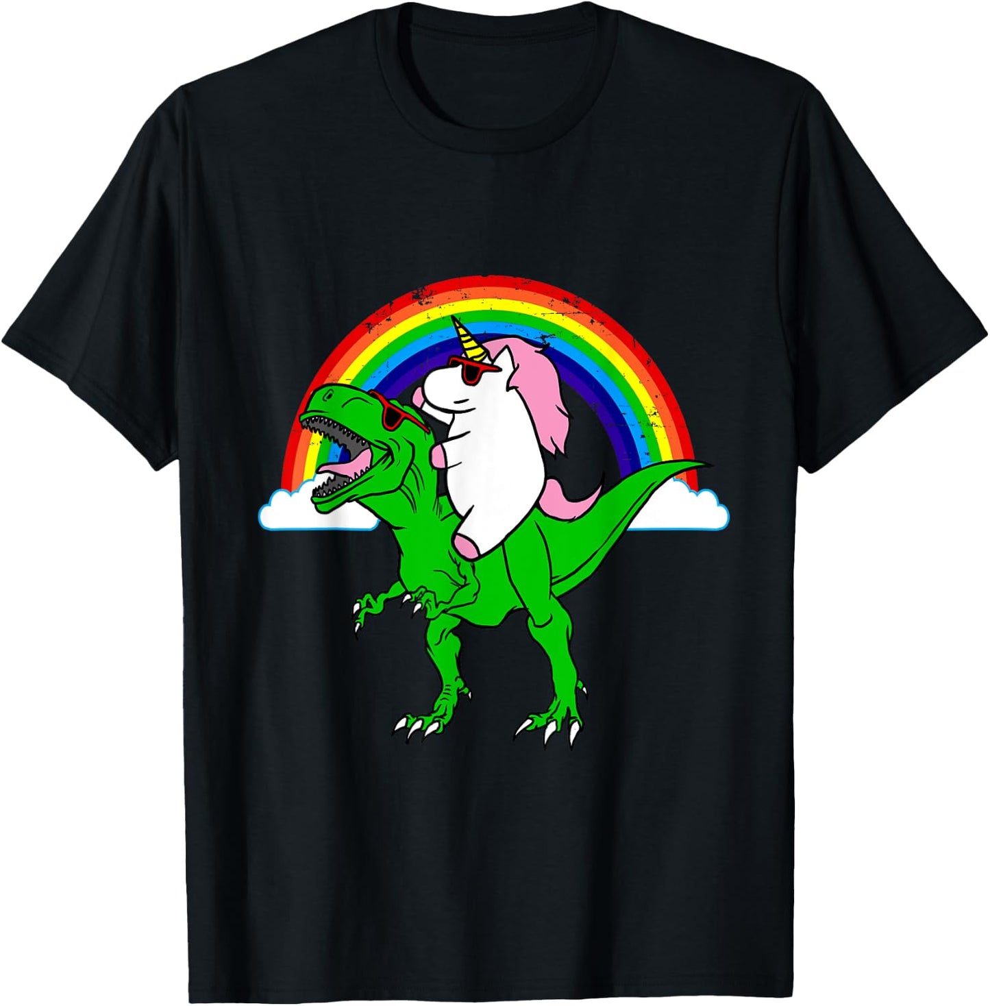 Funny Unicorn Riding Dinosaur Shirt T-Rex Rainbow Gift T-Shirt - T-Shirt | Black