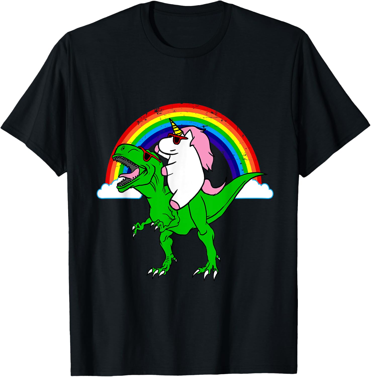 Funny Unicorn Riding Dinosaur Shirt T-Rex Rainbow Gift T-Shirt - T-Shirt | Black