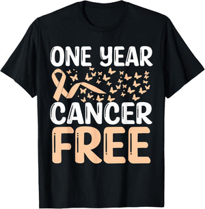 1 Year Uterine Cancer Free Uterine Cancer Survivor Awareness T-Shirt - T-Shirt | Black