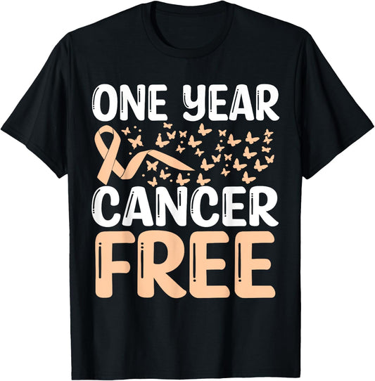 1 Year Uterine Cancer Free Uterine Cancer Survivor Awareness T-Shirt - T-Shirt | Black