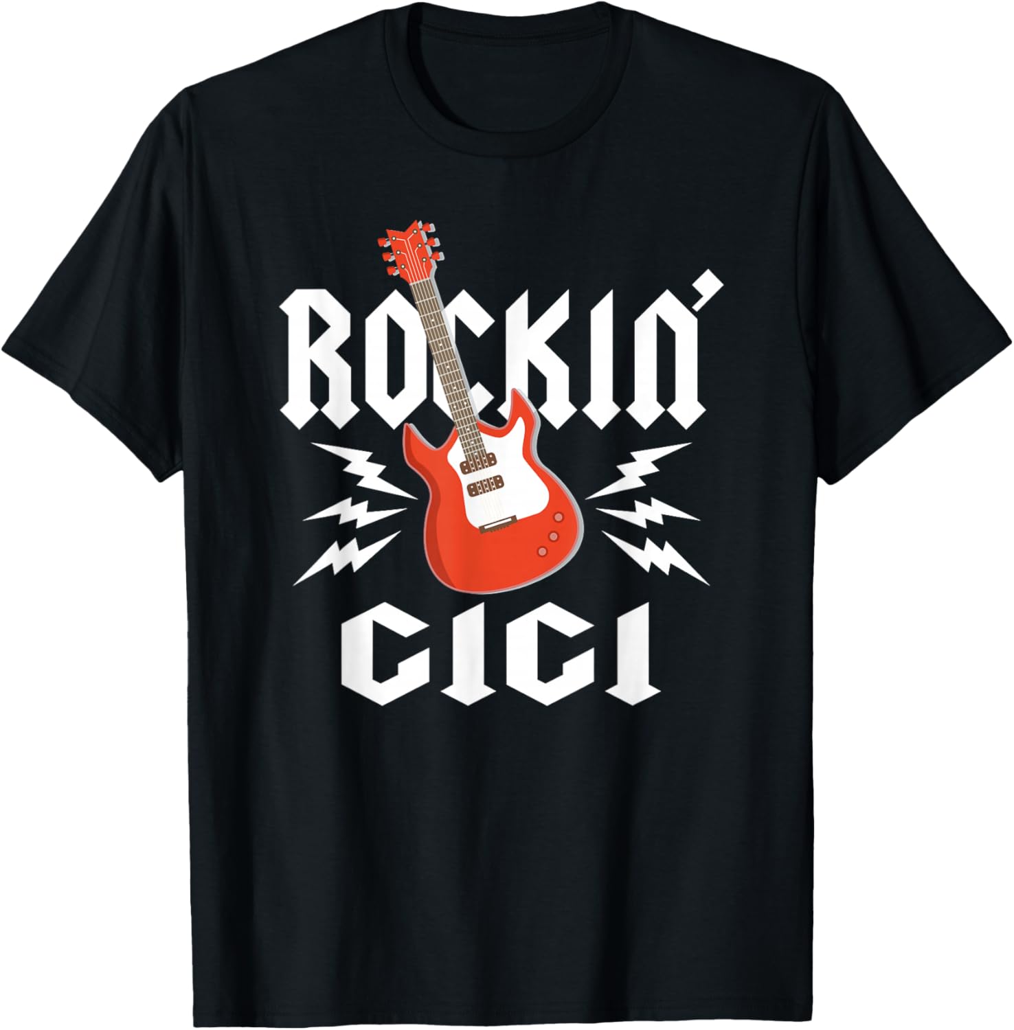 Gigi Rockin One Birthday Family Matching Rock Guitar T-Shirt - T-Shirt | Black