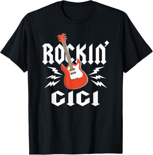 Gigi Rockin One Birthday Family Matching Rock Guitar T-Shirt - T-Shirt | Black