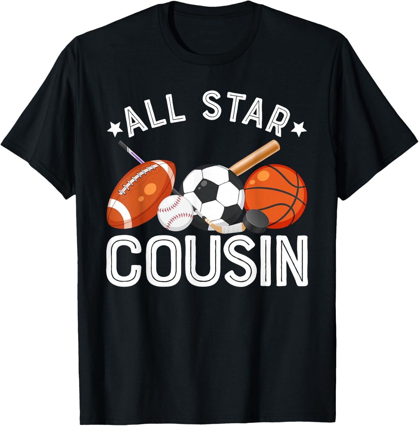 All Star Cousin Of The Birthday Boy Basketball Soccer Sport T-Shirt - T-Shirt | Black