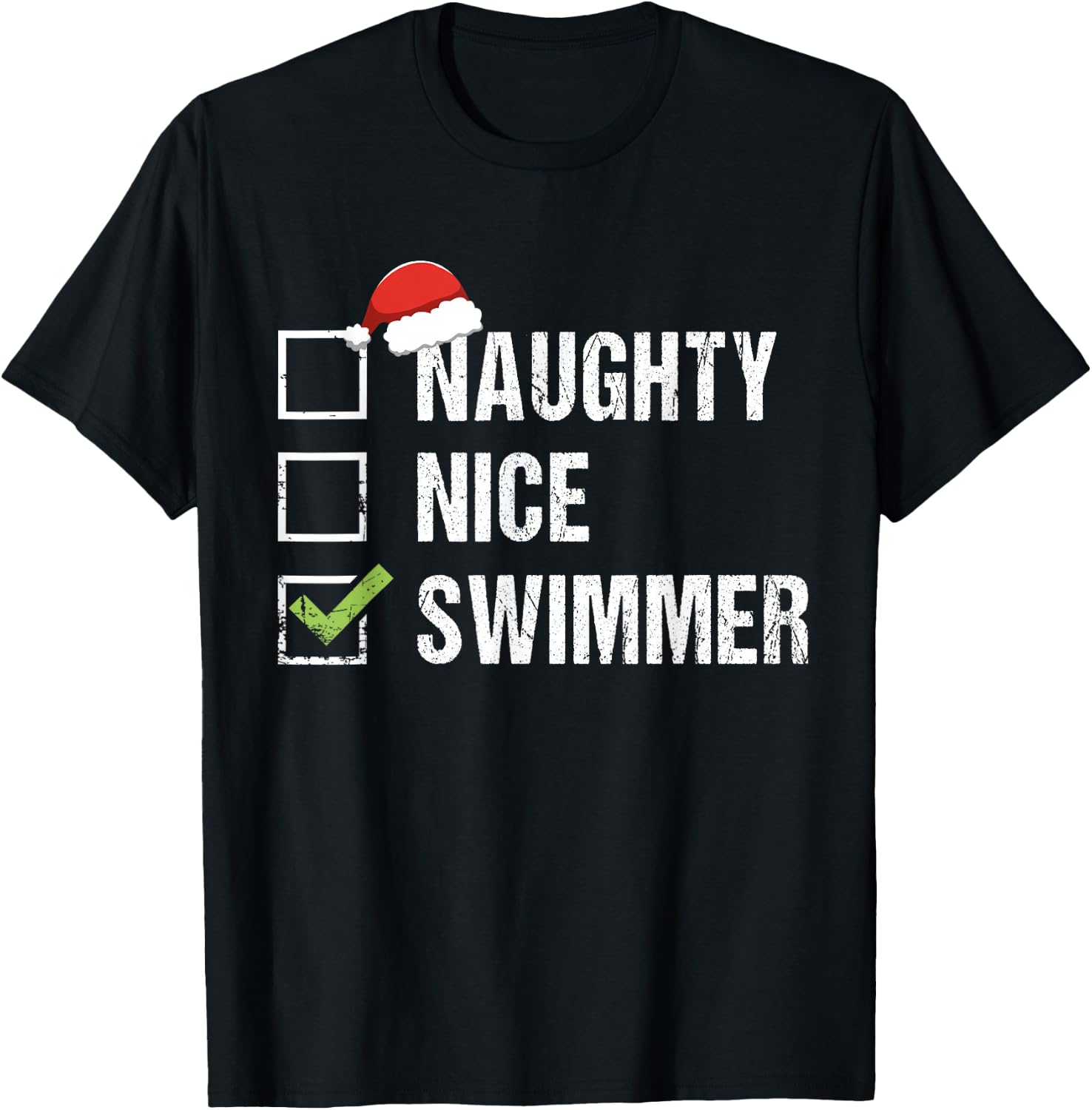 Naughty Nice Swimmer Shirt Swim Santa Hat Christmas Gift T-Shirt - T-Shirt | Black