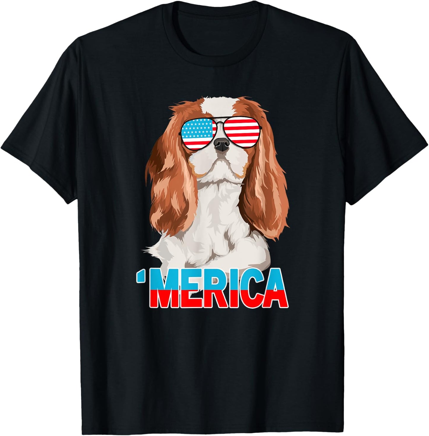 Merica Cavalier King Charles Spaniel USA 4th Of July T-Shirt - T-Shirt | Black