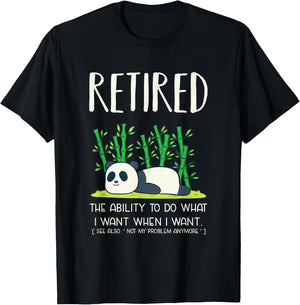 Retired Definitin Lazy Panda T Shirt Retirement Gag Shirt T-Shirt - T-Shirt | Black