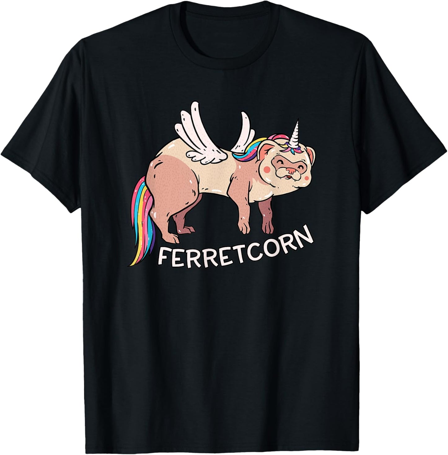 Ferretcorn Ferret Unicorn - Cute Flying Magical Rainbow Pet T-Shirt - T-Shirt | Black
