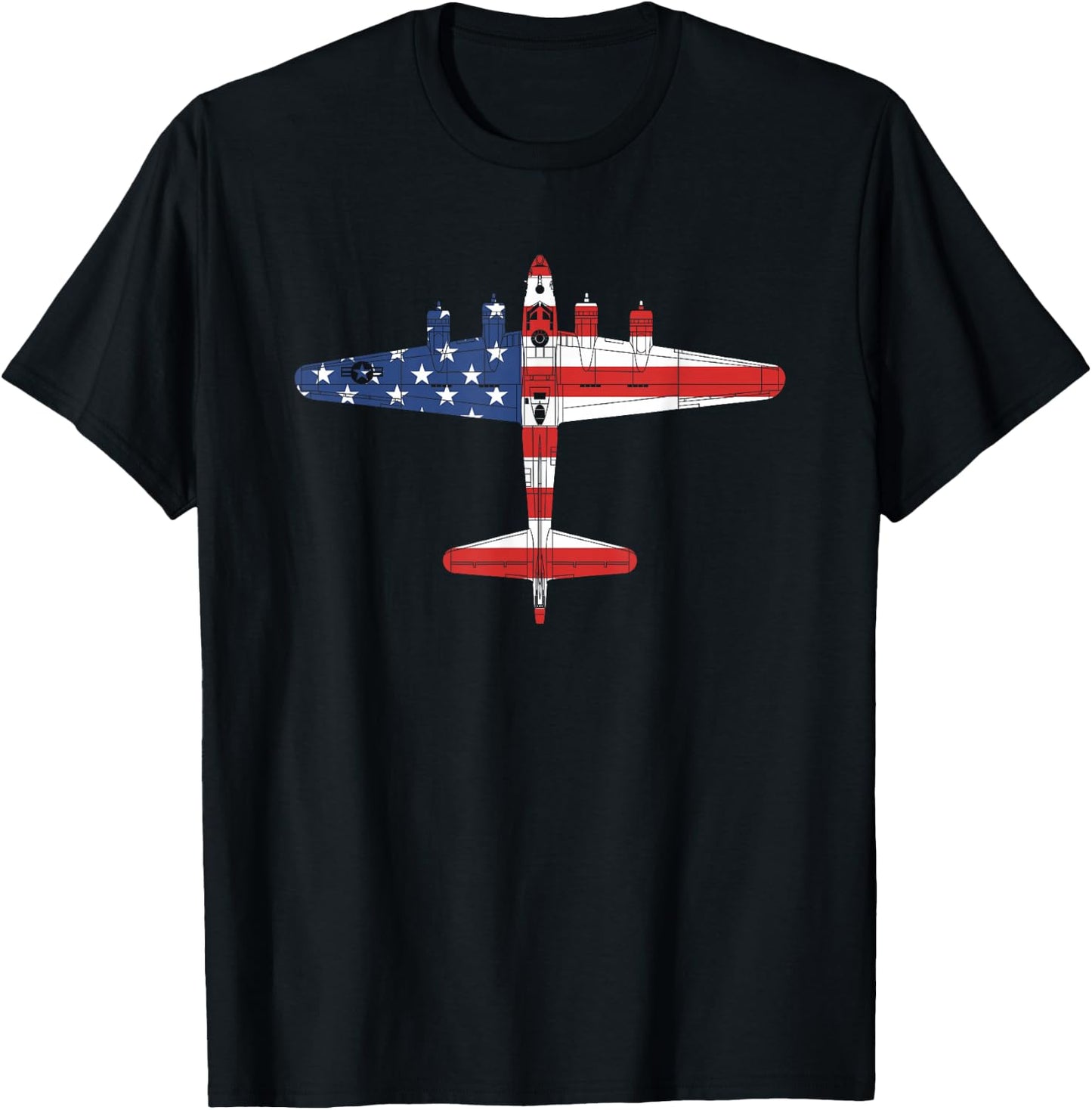Vintage WW2 B-17 Flying Fortress Airplane American Flag T-Shirt - T-Shirt | Black