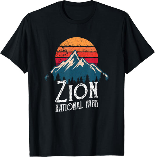 Vintage Retro Zion National Park Utah Mountain T Shirt T-Shirt - T-Shirt | Black