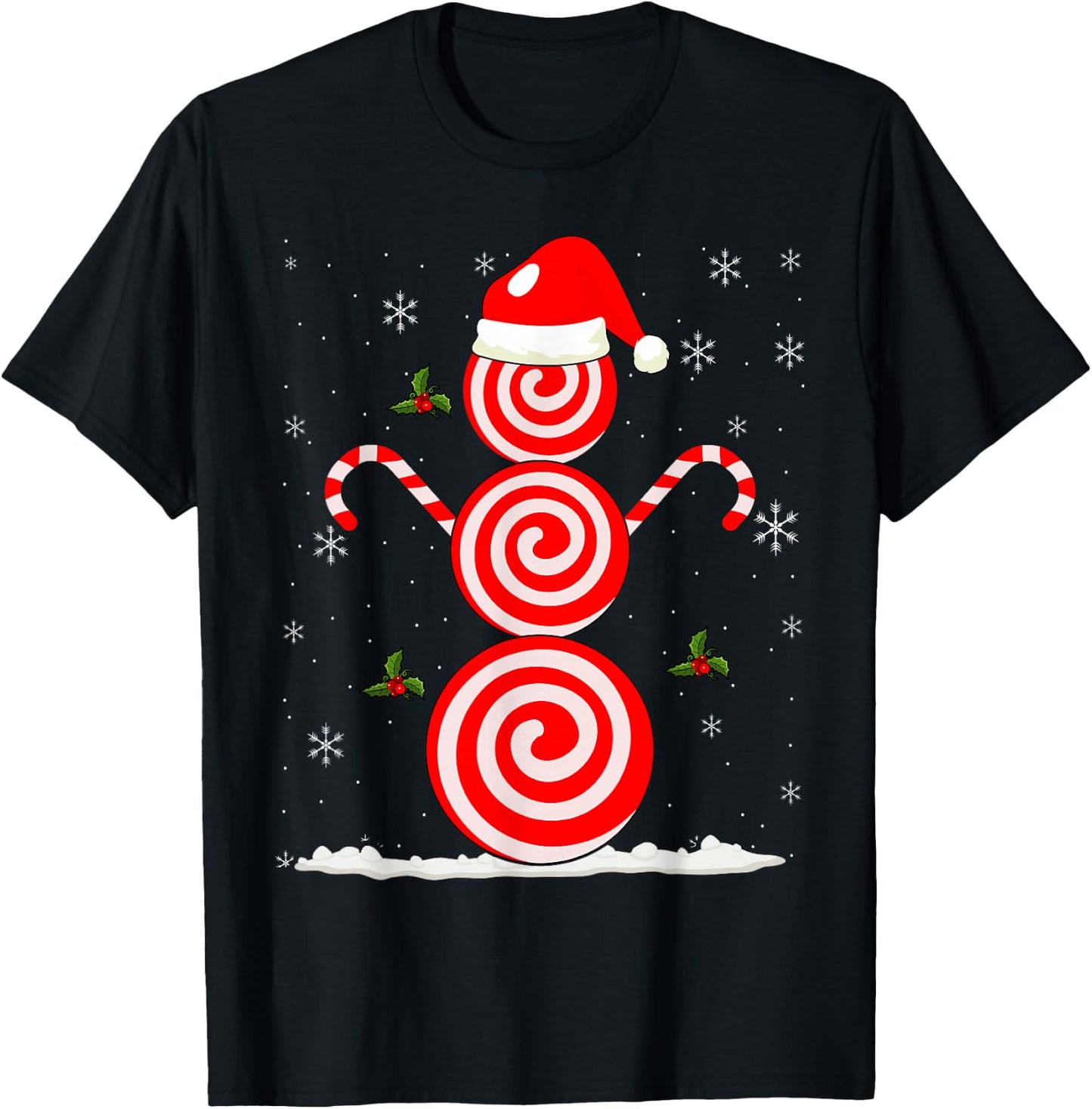 Funny Christmas Peppermint Candy Snowman T-Shirt - T-Shirt | Black