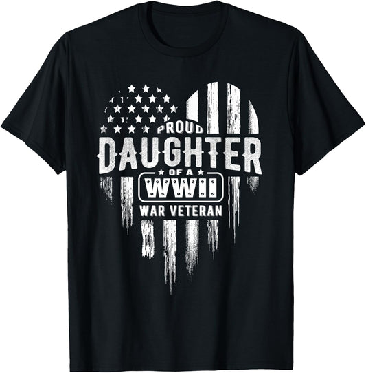 Proud Daughter WWII Vet Veterans Day T-Shirt - T-Shirt | Black