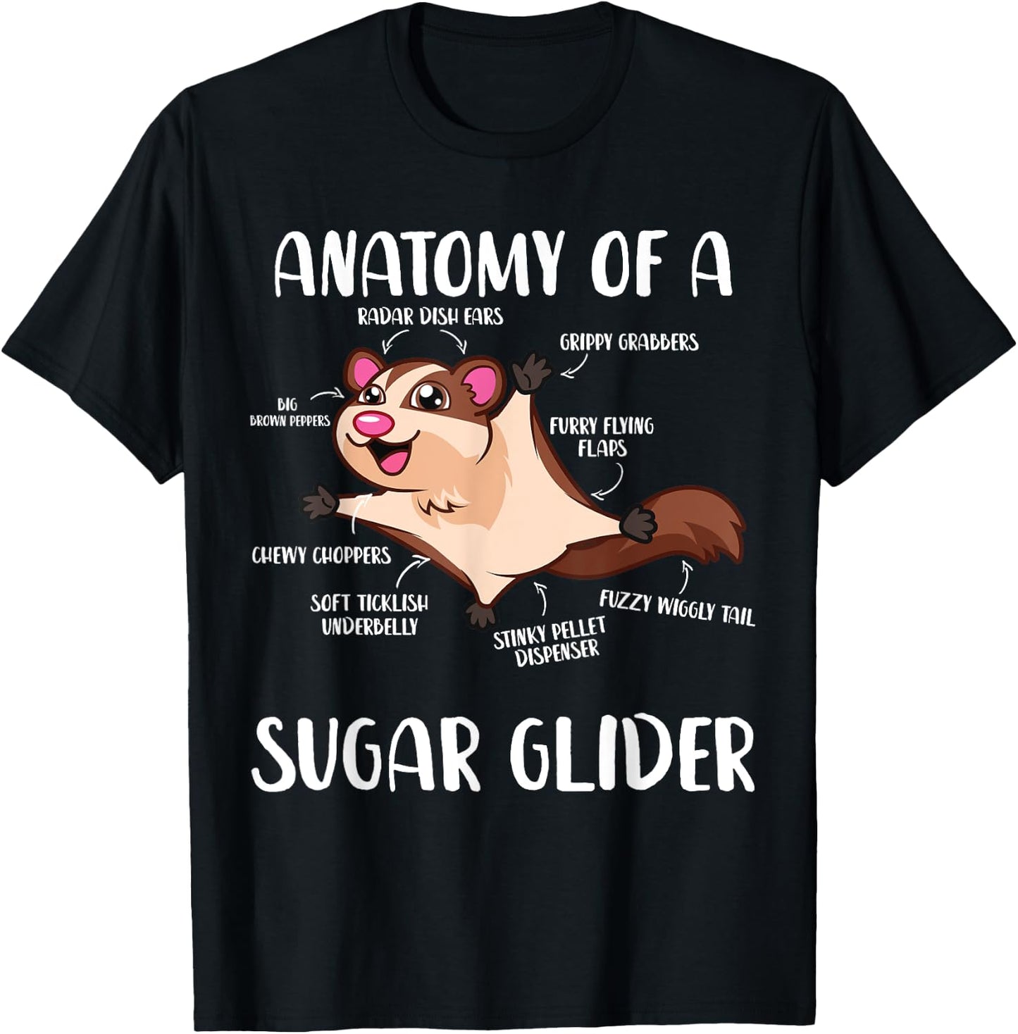 Anatomy Of A Sugar Glider Funny Cute Sugar Glider Gift T-Shirt - T-Shirt | Black