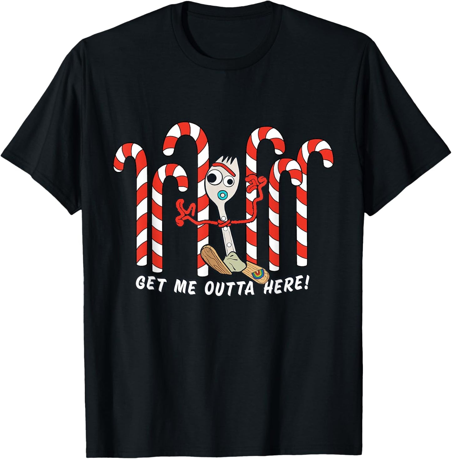Toy Story 4 Forky Get Me Outta Here Candy Canes Holiday T-Shirt - T-Shirt | Black