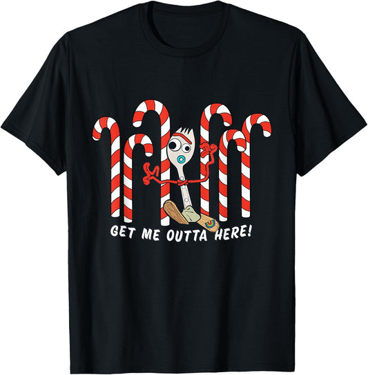 Toy Story 4 Forky Get Me Outta Here Candy Canes Holiday T-Shirt - T-Shirt | Black