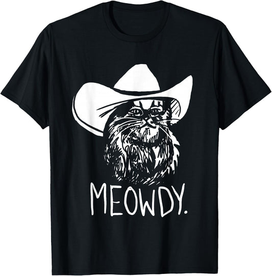 Meowdy Texas Cat Meme T-Shirt - T-Shirt | Black