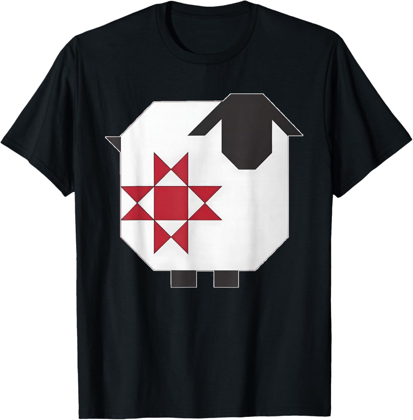 Quilt Block Sheep Red and White Country Farm T-Shirt - T-Shirt | Black