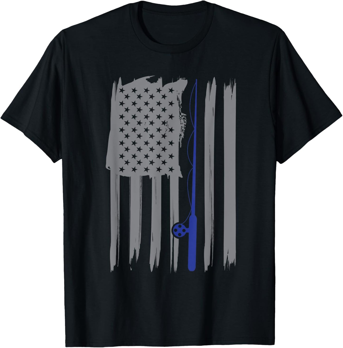 Thin Blue Line Law Police American Flag Fishing Patriotic T-Shirt - T-Shirt | Black