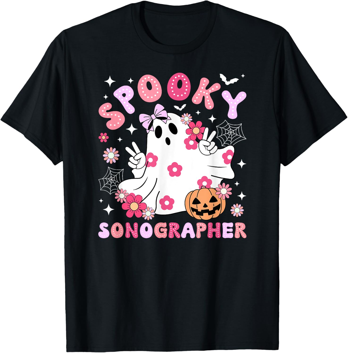 Spooky Sonographer Halloween Sonography Groovy T-Shirt - T-Shirt | Black