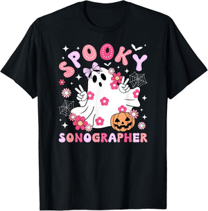 Spooky Sonographer Halloween Sonography Groovy T-Shirt - T-Shirt | Black