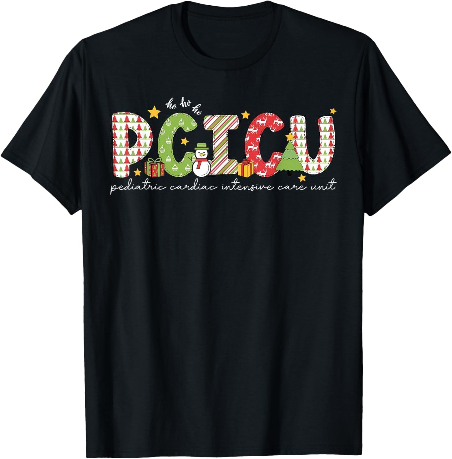 PCICU Nurse Christmas Peds CICU Cardiac Intensive Care Unit T-Shirt - T-Shirt | Black