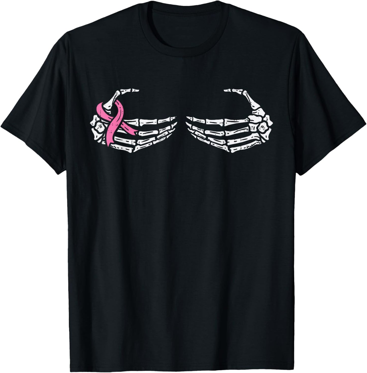 Skeleton Bra Hands Pink Ribbon Halloween Breast Cancer Women T-Shirt - T-Shirt | Black