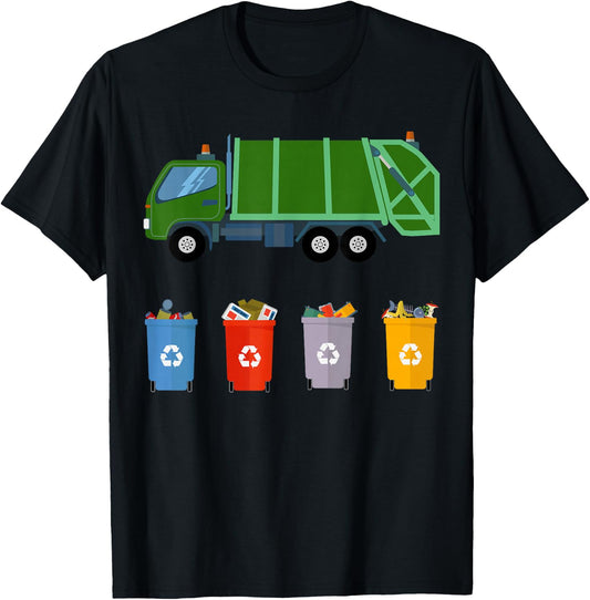Recycling Trash Truck Shirt Kids Garbage Truck T Shirt T-Shirt - T-Shirt | Black