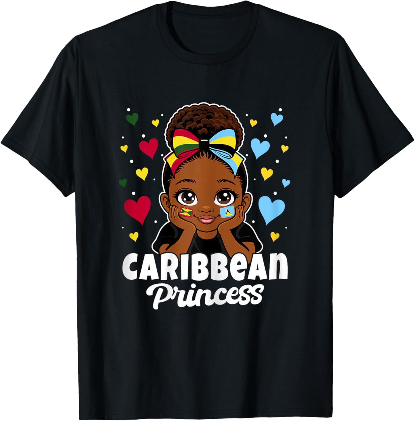 Caribbean Princess Girl Grenada and St Lucia Flag Heritage T-Shirt - T-Shirt | Black