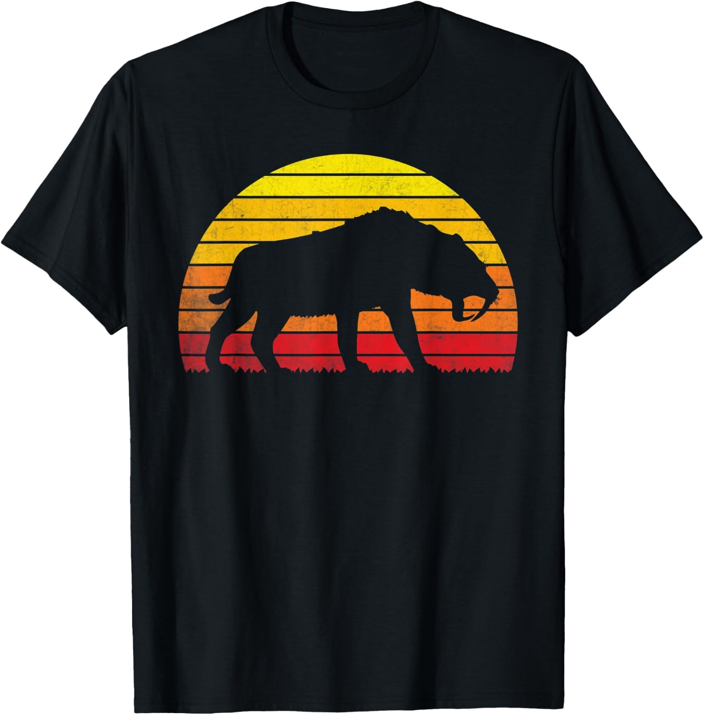 Smilodon Sunset Vintage Retro Saber-Toothed Tiger T-Shirt - T-Shirt | Black