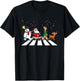 Christmas Road Snowman Santa Elf Reindeer Xmas Crosswalk T-Shirt - T-Shirt | Black