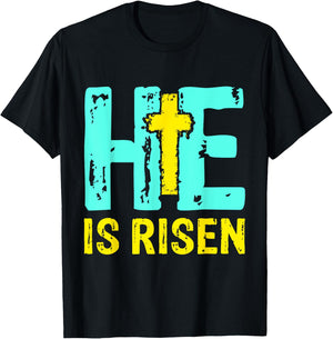 He is Risen Jesus Christian Happy Easter Women Kids Girls T-Shirt - T-Shirt | Black