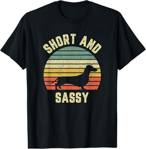 Vintage Dachshund Funny Weiner Dog Short Sassy Women Girls Kids T-Shirt - T-Shirt | Black
