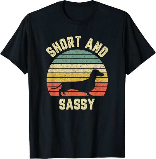 Vintage Dachshund Funny Weiner Dog Short Sassy Women Girls Kids T-Shirt - T-Shirt | Black