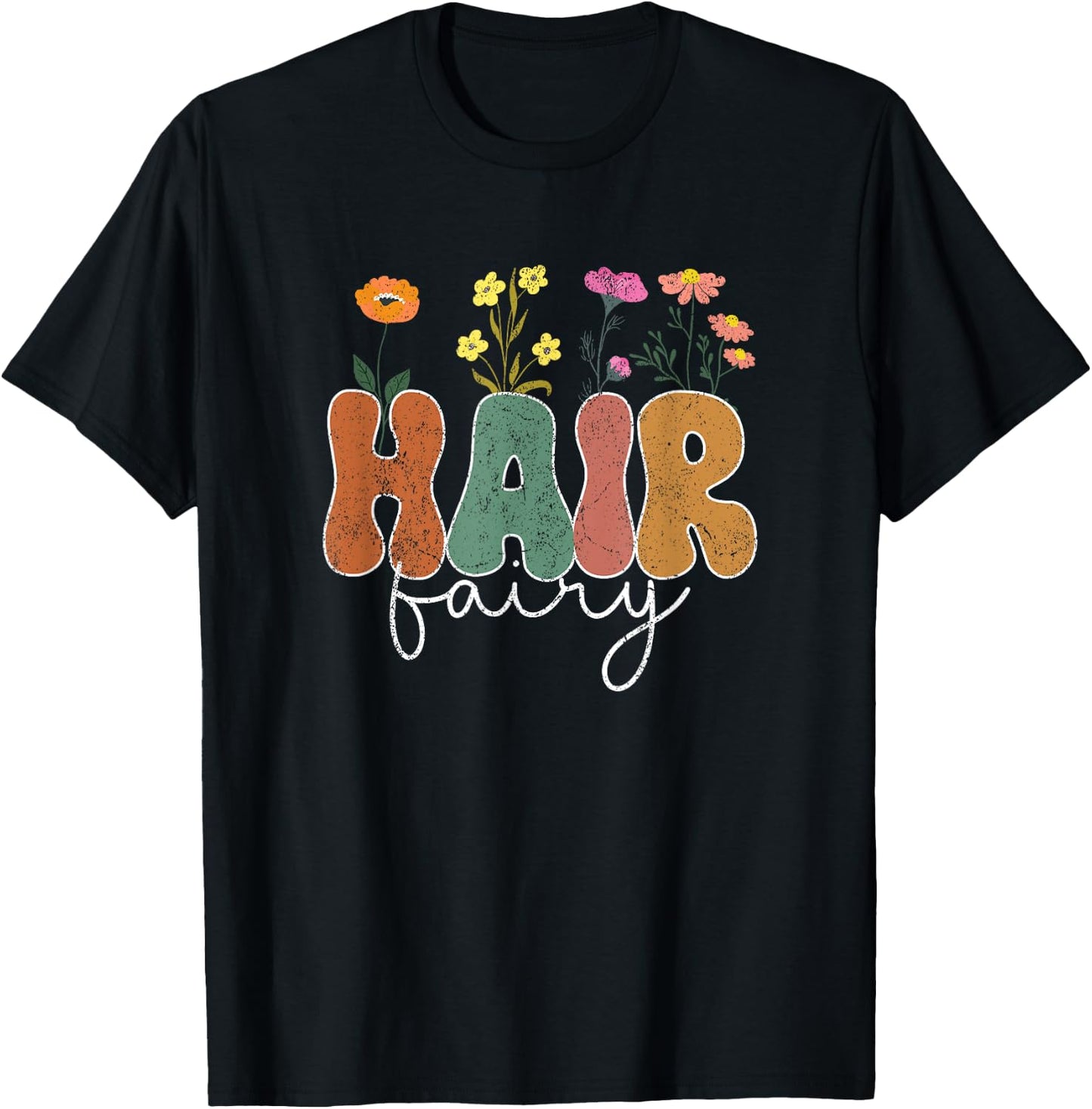 Vintage Hair Fairy Wildflowers Hair Stylist Hairdresser T-Shirt - T-Shirt | Black