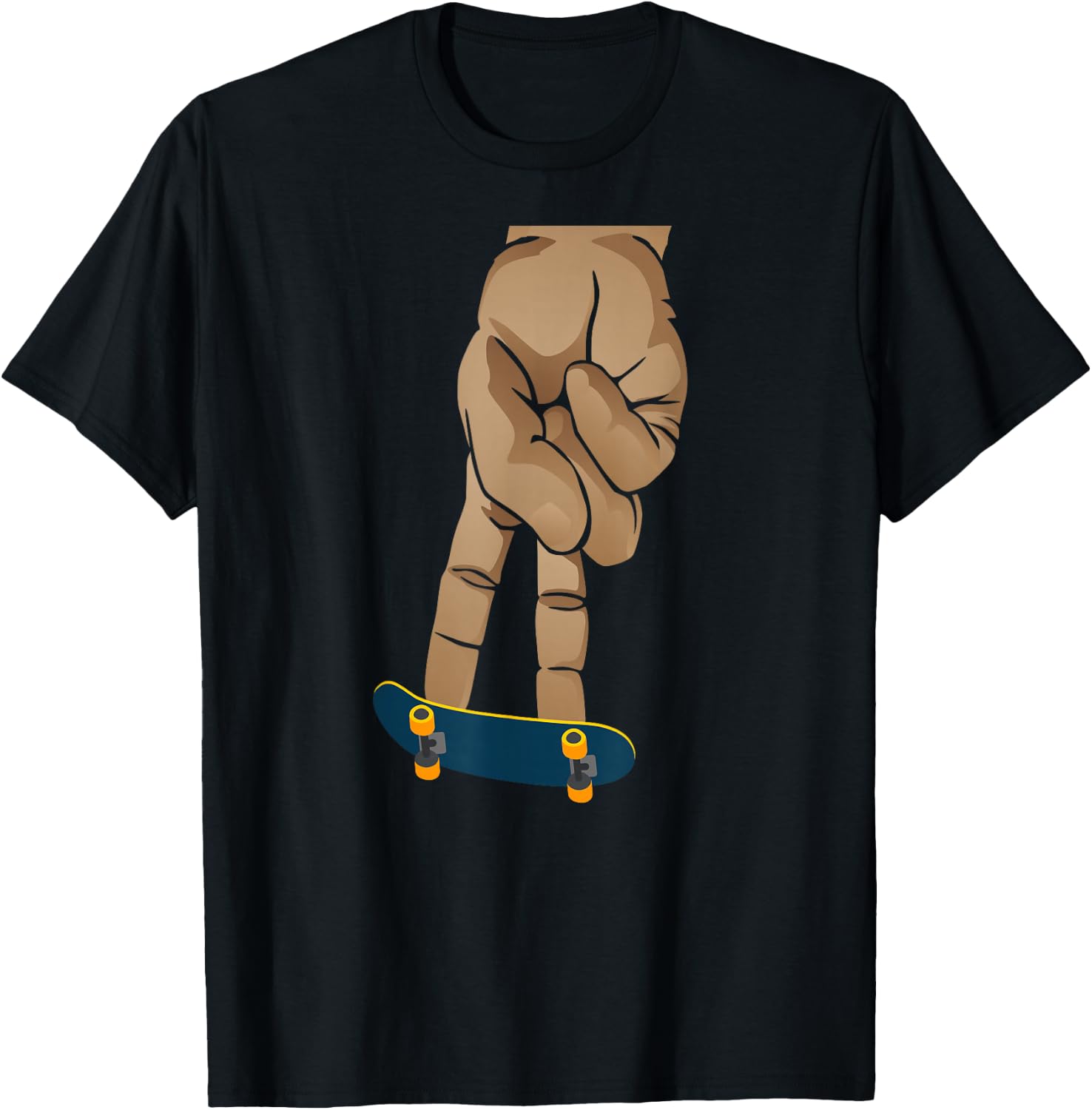 Skateboard Fingerboard Cartoon Finger Skate T-Shirt - T-Shirt | Black